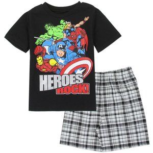 Avengers Tee and Shorts Set Toddler Boys Tshirt Checkered Shorts Kids Spiderman